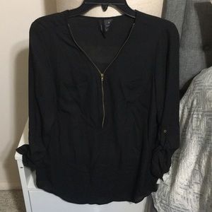 Black small zip front blouse